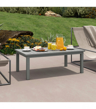 Outsunny Aluminium Outdoor Coffee Table Patio Table w/ Grey Wood Grain Effect