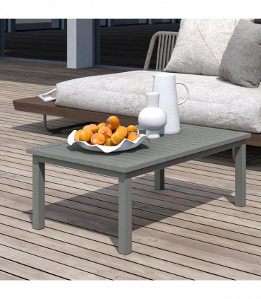 Outsunny Aluminium Outdoor Coffee Table Patio Table w/ Grey Wood Grain Effect