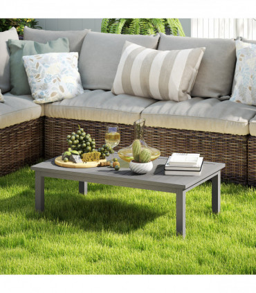 Outsunny Aluminium Outdoor Coffee Table Patio Table w/ Grey Wood Grain Effect