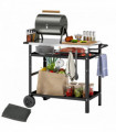 Outsunny BBQ Trolley with Stainless Steel Top, Movable Pizza Table, Black