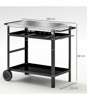 Outsunny BBQ Trolley with Stainless Steel Top, Movable Pizza Table, Black