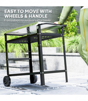 Outsunny BBQ Trolley with Stainless Steel Top, Movable Pizza Table, Black