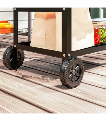 Outsunny BBQ Trolley with Stainless Steel Top, Movable Pizza Table, Black