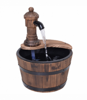 Outsunny Barrel Water Pump Fountain Rustic Wood Electric Water Feature Garden