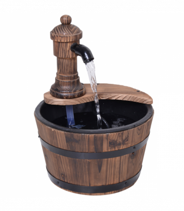 Outsunny Barrel Water Pump Fountain Rustic Wood Electric Water Feature Garden