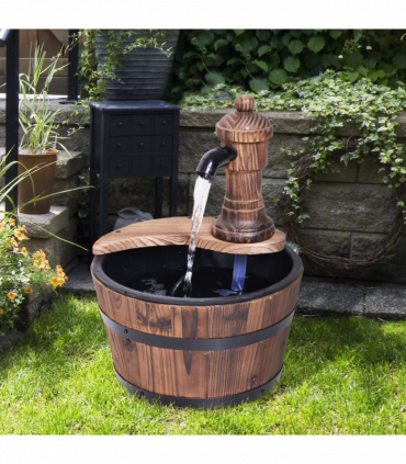 Outsunny Barrel Water Pump Fountain Rustic Wood Electric Water Feature Garden