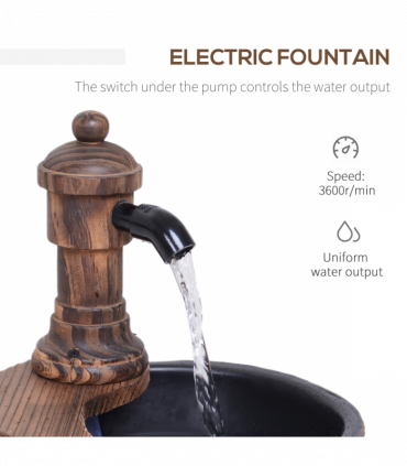 Outsunny Barrel Water Pump Fountain Rustic Wood Electric Water Feature Garden