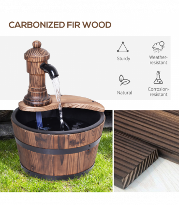 Outsunny Barrel Water Pump Fountain Rustic Wood Electric Water Feature Garden