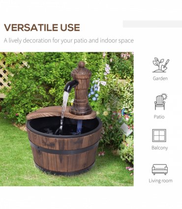 Outsunny Barrel Water Pump Fountain Rustic Wood Electric Water Feature Garden