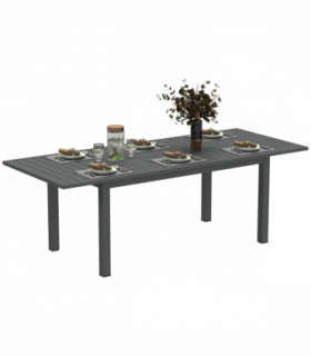 Outsunny Extending Garden Table with Slatted Top, 160/220 x 90 x 73 cm, Grey