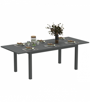 Outsunny Extending Garden Table with Slatted Top, 160/220 x 90 x 73 cm, Grey