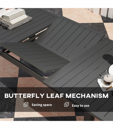 Outsunny Extending Garden Table with Slatted Top, 160/220 x 90 x 73 cm, Grey