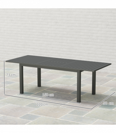 Outsunny Extending Garden Table with Slatted Top, 160/220 x 90 x 73 cm, Grey