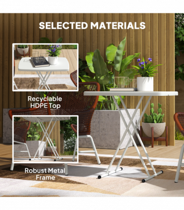 Outsunny Folding Coffee Table, Height Adjustable Bistro Table, White