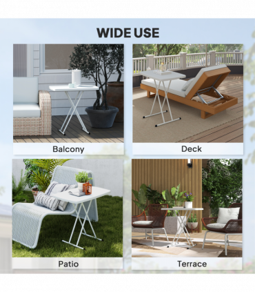 Outsunny Folding Coffee Table, Height Adjustable Bistro Table, White