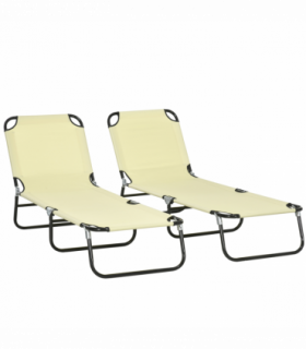 Outsunny Folding Sun Loungers Set of 2 with Adjustable Backrest, Beige