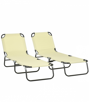 Outsunny Folding Sun Loungers Set of 2 with Adjustable Backrest, Beige