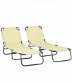 Outsunny Folding Sun Loungers Set of 2 with Adjustable Backrest, Beige