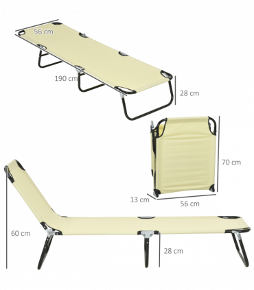 Outsunny Folding Sun Loungers Set of 2 with Adjustable Backrest, Beige