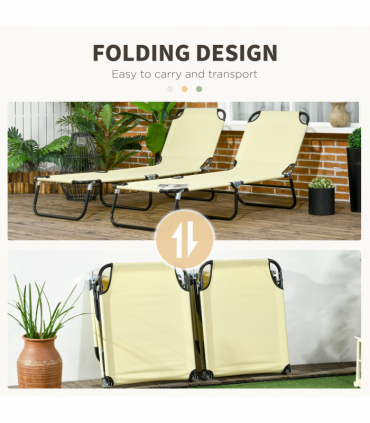 Outsunny Folding Sun Loungers Set of 2 with Adjustable Backrest, Beige
