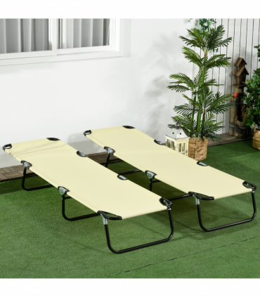 Outsunny Folding Sun Loungers Set of 2 with Adjustable Backrest, Beige