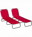 Outsunny Folding Sun Loungers Set of 2 with Adjustable Backrest, Wine Red