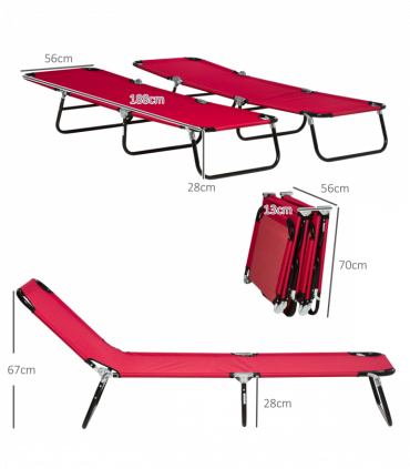 Outsunny Folding Sun Loungers Set of 2 with Adjustable Backrest, Wine Red