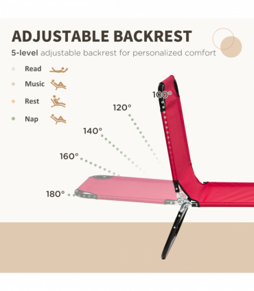 Outsunny Folding Sun Loungers Set of 2 with Adjustable Backrest, Wine Red