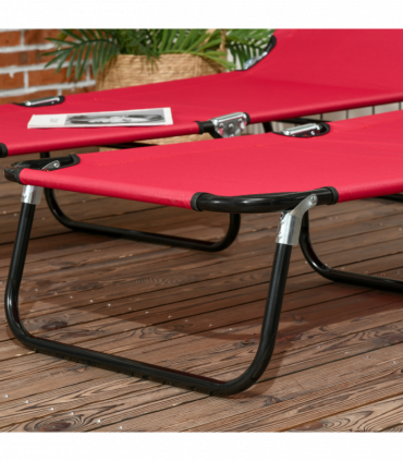 Outsunny Folding Sun Loungers Set of 2 with Adjustable Backrest, Wine Red