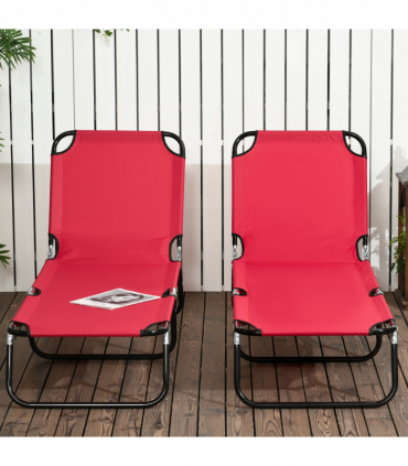 Outsunny Folding Sun Loungers Set of 2 with Adjustable Backrest, Wine Red