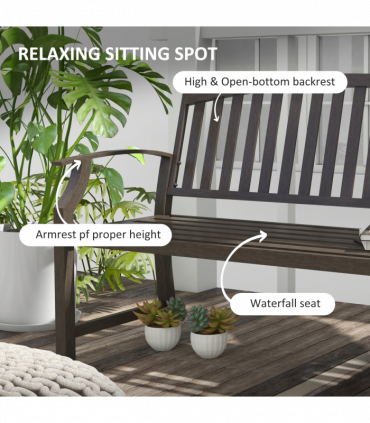 Outsunny Garden Bench with Slatted Seat and Backrest, Curved Armrest, Brown