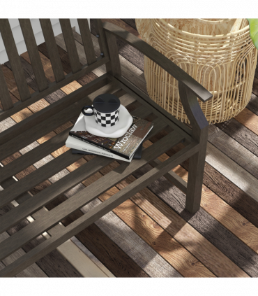 Outsunny Garden Bench with Slatted Seat and Backrest, Curved Armrest, Brown