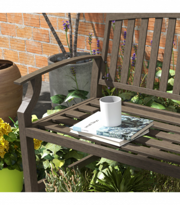 Outsunny Garden Bench with Slatted Seat and Backrest, Curved Armrest, Brown