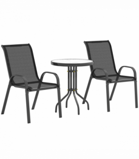 Outsunny Garden Bistro Set, Small Garden Set w/ Stackable Chairs, Black