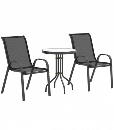 Outsunny Garden Bistro Set, Small Garden Set w/ Stackable Chairs, Black