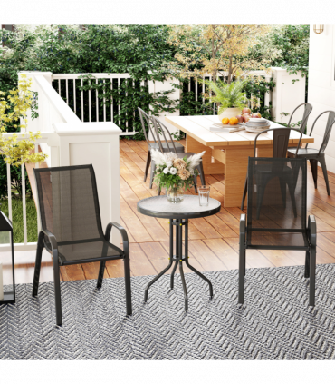 Outsunny Garden Bistro Set, Small Garden Set w/ Stackable Chairs, Black