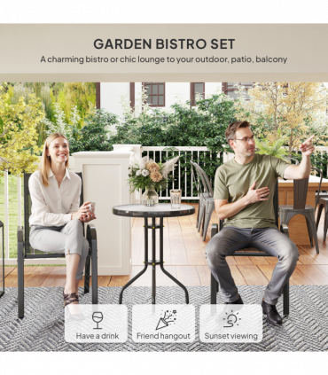 Outsunny Garden Bistro Set, Small Garden Set w/ Stackable Chairs, Black