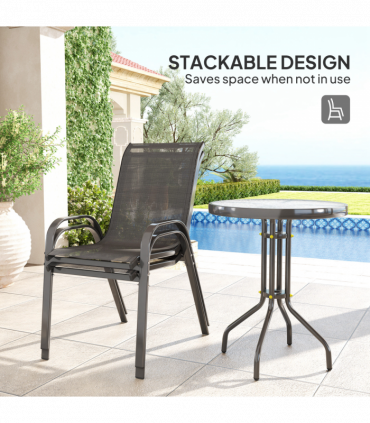 Outsunny Garden Bistro Set, Small Garden Set w/ Stackable Chairs, Black