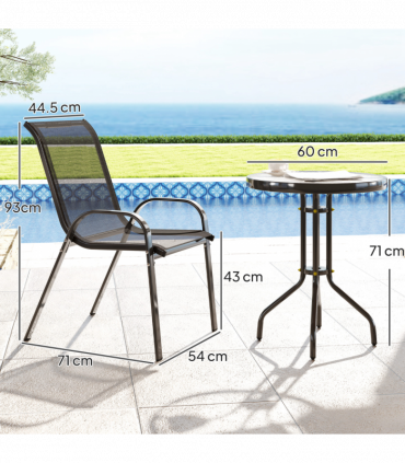 Outsunny Garden Bistro Set, Small Garden Set w/ Stackable Chairs, Black