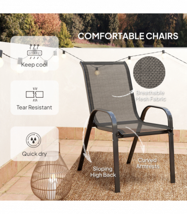 Outsunny Garden Bistro Set, Small Garden Set w/ Stackable Chairs, Black