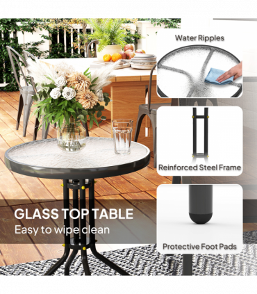 Outsunny Garden Bistro Set, Small Garden Set w/ Stackable Chairs, Black