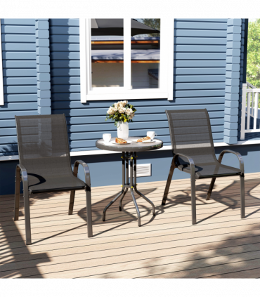 Outsunny Garden Bistro Set, Small Garden Set w/ Stackable Chairs, Black