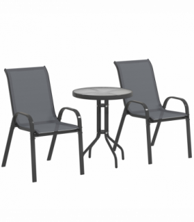 Outsunny Garden Bistro Set, Small Garden Set w/ Stackable Chairs, Dark Grey