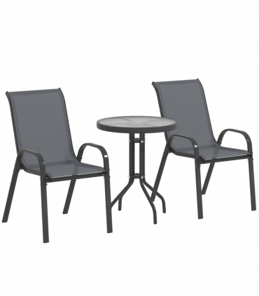 Outsunny Garden Bistro Set, Small Garden Set w/ Stackable Chairs, Dark Grey