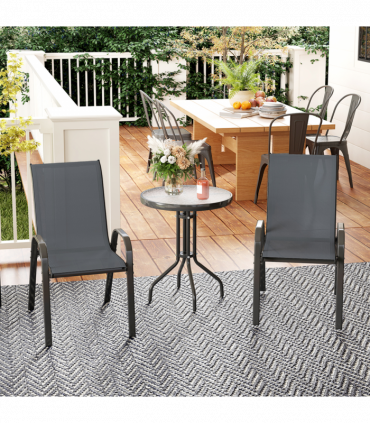 Outsunny Garden Bistro Set, Small Garden Set w/ Stackable Chairs, Dark Grey