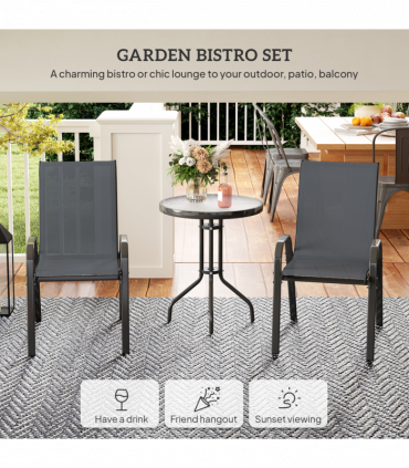 Outsunny Garden Bistro Set, Small Garden Set w/ Stackable Chairs, Dark Grey