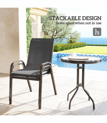 Outsunny Garden Bistro Set, Small Garden Set w/ Stackable Chairs, Dark Grey