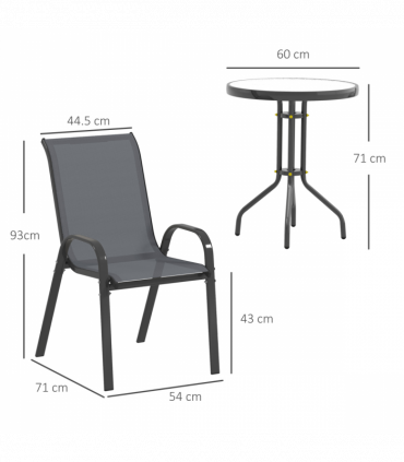 Outsunny Garden Bistro Set, Small Garden Set w/ Stackable Chairs, Dark Grey