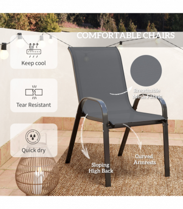 Outsunny Garden Bistro Set, Small Garden Set w/ Stackable Chairs, Dark Grey