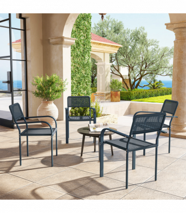 Outsunny Garden Chairs Set of 4, Stackable & Rattan Effect, Dark Grey